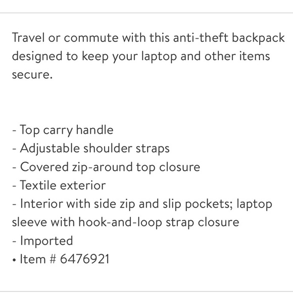 NWT Duchamp Anti Theft Laptop Backpack